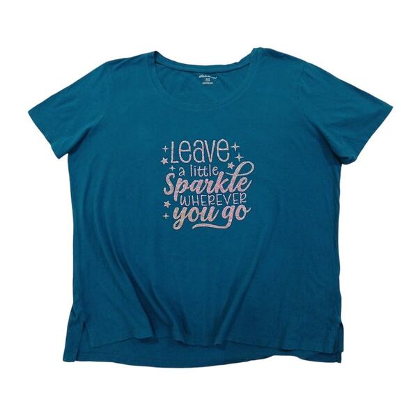 Eddie Bauer Glam Top T-Shirt Women's Curvy Plus Sz XXL Teal SPARKLE Dazzle Glam - Picture 12 of 12